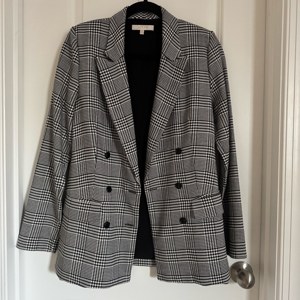 Wayf Black and White Houndstooth Blazer, XS